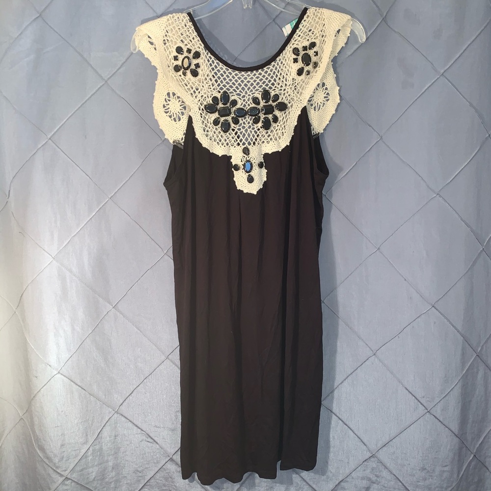 Aqua macramé gem black dress cover-up sz L
